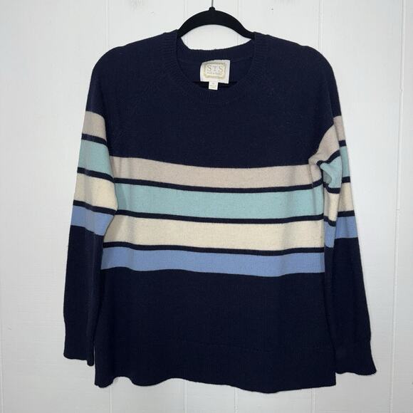 Sail To Sable STS Women’s 100% Wool Striped Sweater Blue Size Medium - Picture 1 of 6